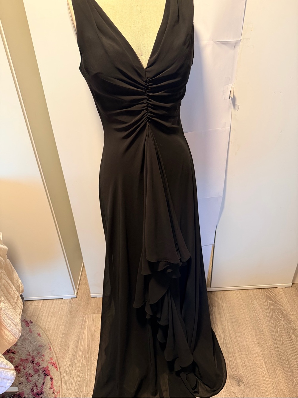 JS Boutique Black Ruched V-Neck Maxi Dress